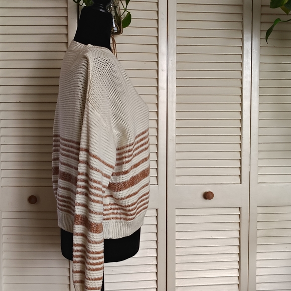 Lumiere Cream and Brown Striped Loose Knit Sweater - Picture 5 of 8